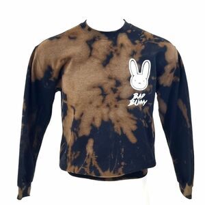 BAD BUNNY Acid Washed Distressed Pullover Crewneck Sweatshirt. rock band hip hop